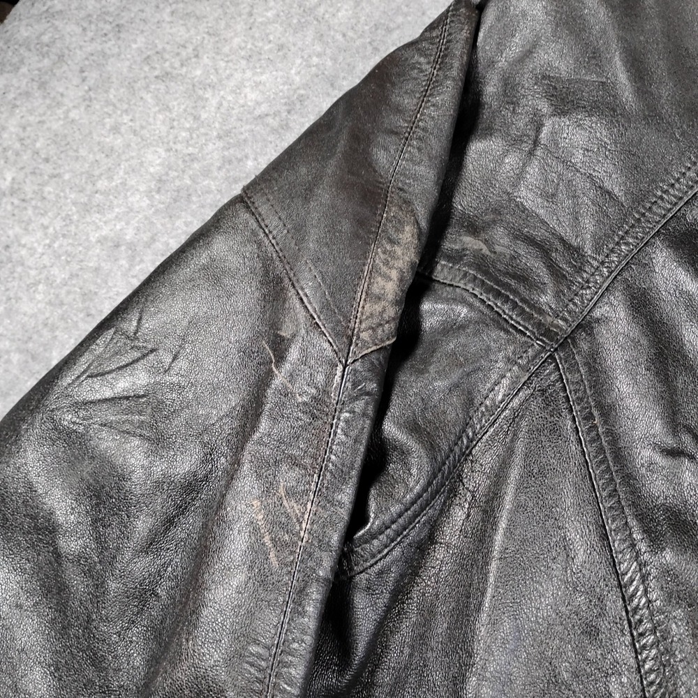 San Francisco Skins Mens Vintage Black Leather Asymmetrical Biker Moto Jacket XL - Picture 3 of 16